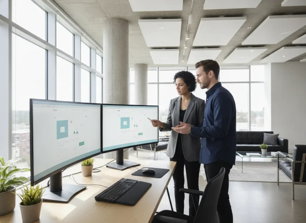 modern digital agency workspace with a designer and