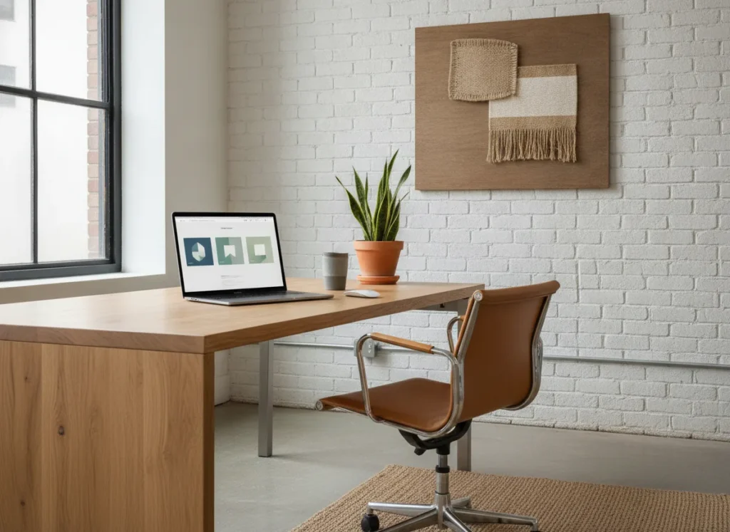 modern digital agency workspace with laptop showing clean