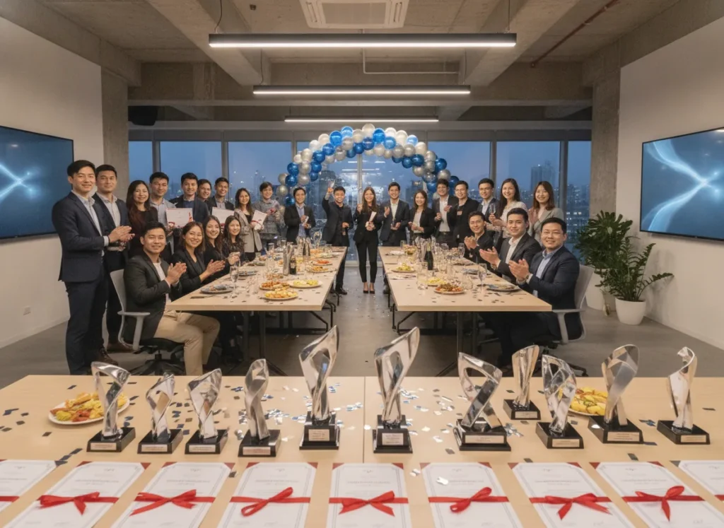 real photo of a digital agency celebration with